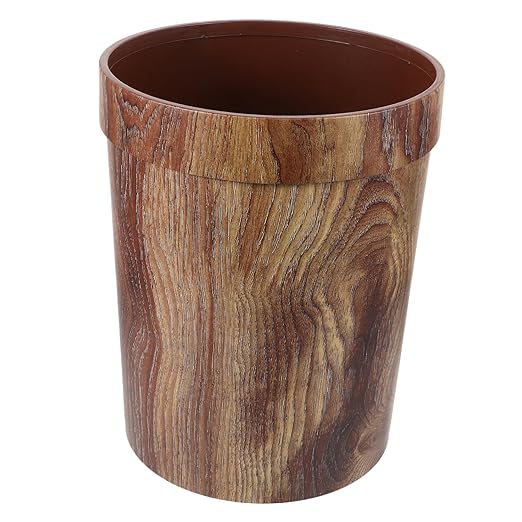 Elegant Swing Lid Trash Can Classic Wood Grain Bin for Kitchen Living Room Home Office