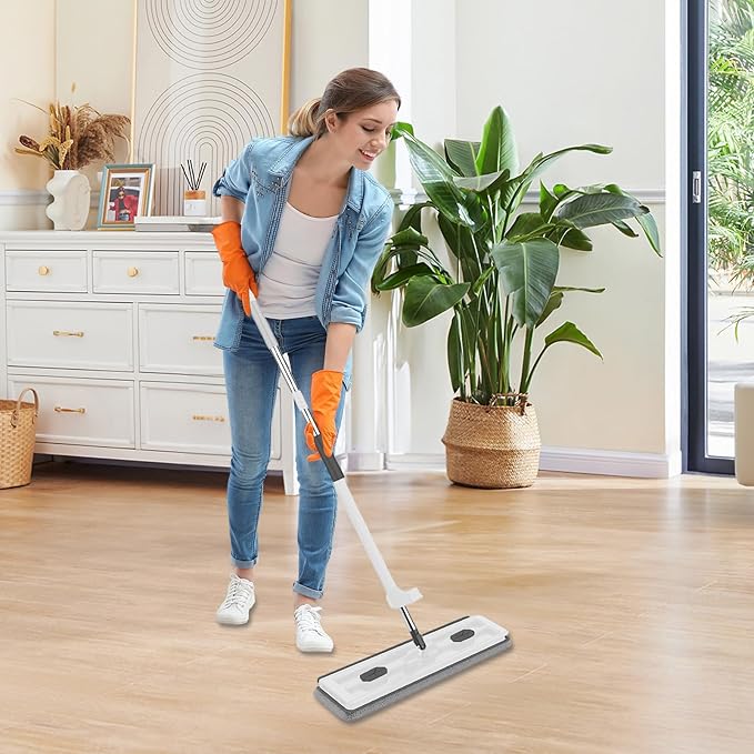 360° Rotatable Flat Floor Mop 58 Inch Long Handle with Washable Pads Large Microfiber Mop for Tile &amp Hardwood Floors Lightweight Cleaning Tool for Kitchen Bathroom Living Room