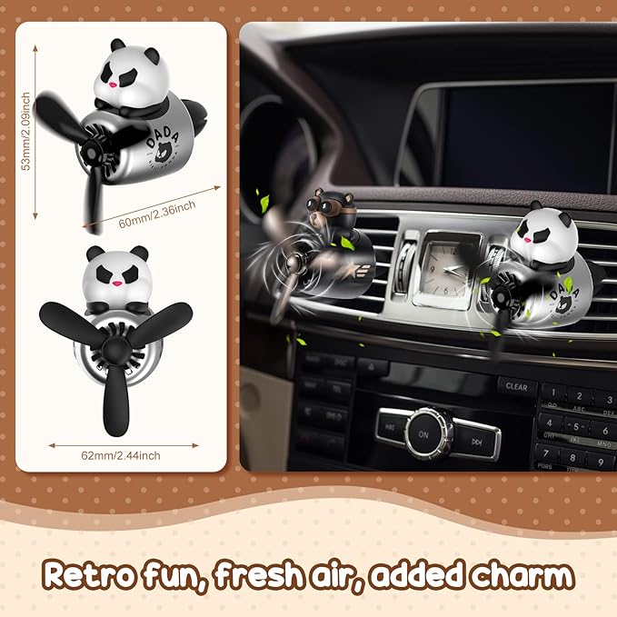 2 Pcs Car Air Freshener Cute Car Diffuser Cartoon Outlet Fan Air Diffuser for Car Vent Perfume Automotive Decoration(Panda Bear)