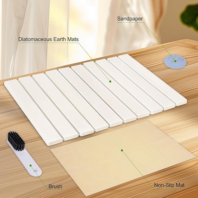 Foldable Stone Dish Drying Mat for Kitchen Counter24×16Fast Dry Pad Absorbent Countertop Mat Heat-resistant MatDiatomaceous Earth MatsWhite