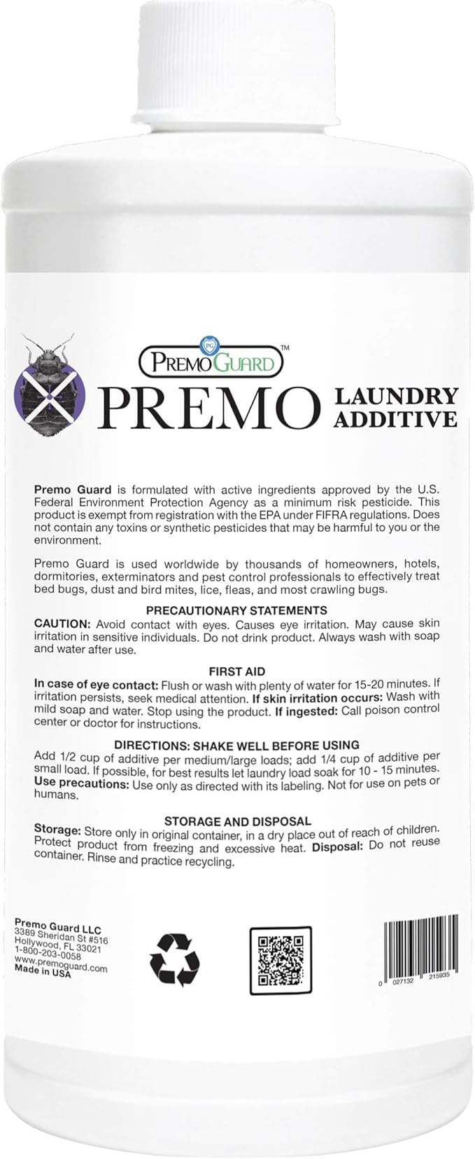 Bed Bug &amp Mite Laundry Detergent Additive by Premo Guard – 32 oz – Child &amp Pet Friendly – Stain &amp Odor Free – Best Natural Non-Toxin Treatment