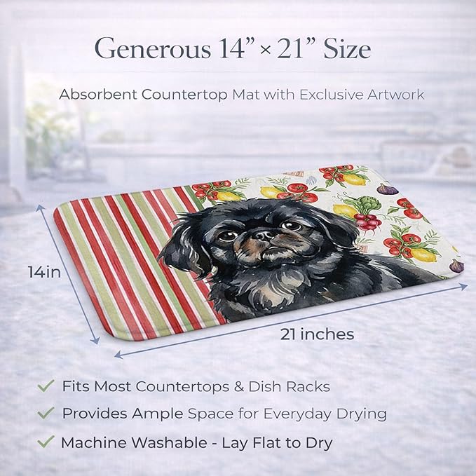 Caroline's Treasures Black Pekingese Vegetables Dish Drying Mat Absorbent Dish Drying Mat Pad for Kitchen Counter Dish Drainer Mat for Countertop 14 x 21 Multicolor