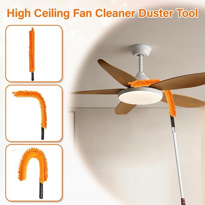 30FT High Reach Duster Cleaning Kit with 24FT Pole | 4-in-1 Tool Set with Universal Swivel Joint | High Ceiling Fan Cleaner Microfiber Duster &amp Window Squeegee for Safe High-Reach Cleaning