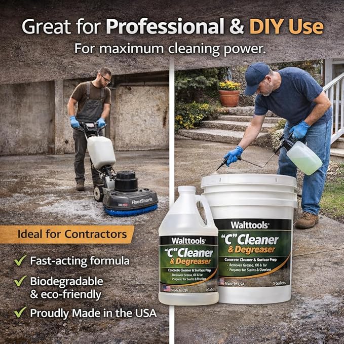 “C” Cleaner &amp Degreaser – Citrus-based concrete cleaner that removes grease oil tar &amp rubber marks. Eco-friendly non-toxic degreaser for floors and overlays.