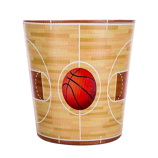 10L/2.64 Gallon Trash Can Decorative Waste Basket PU Leather Waste Paper Basket Waterproof Garbage Can for Bathroom Bedroom Office Kitchen and Living Room - Basketball