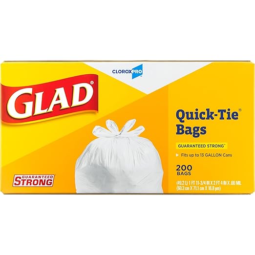 Glad CloroxPro Quick-Tie Tall Kitchen Trash Bags 13 Gallon 200 Count Package May Vary