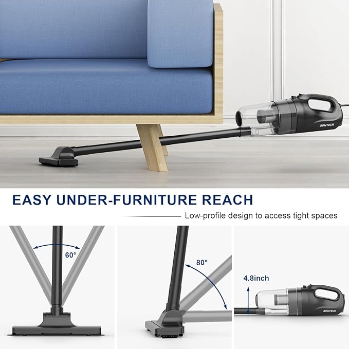 SOWTECH Corded Vacuum Cleaner for Home Hard Floor Stick Vacuum with 23Ft Long Cord Powerful Suction Lightweight Vacuum for Hardwood Floors