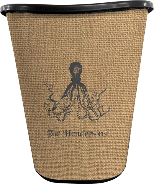 Personalized Octopus &amp Burlap Print Waste Basket - Double Sided (Black)