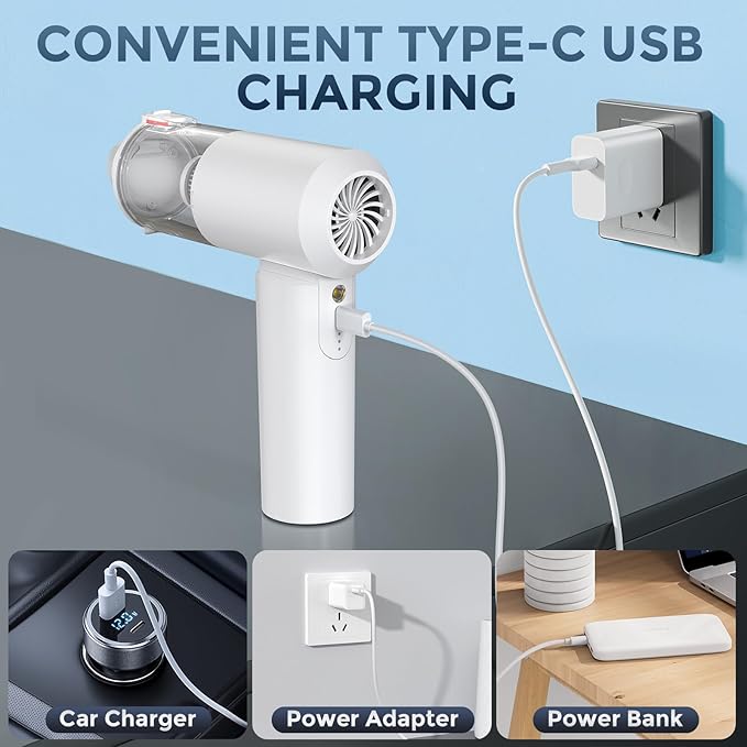 Car Vacuum Cordless: 12000Pa 2 in 1 Handheld Vacuum &amp Blower - Hand Vacuum Portable Cordless with Led Light Multi-Nozzles for Car Home Office Pet Hair White