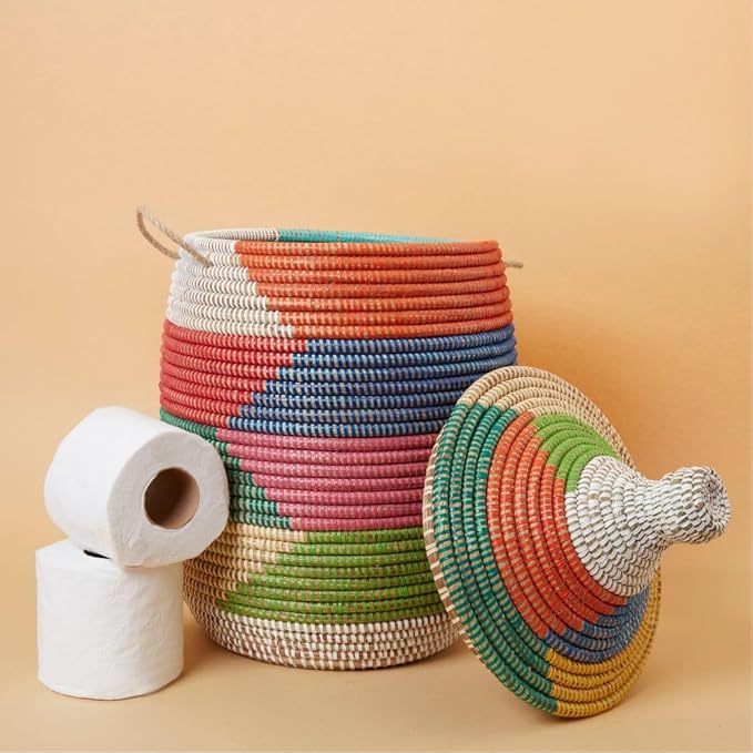 Storage Basket Rainbow Colors 12 Inch Wide 14 Inch Tall