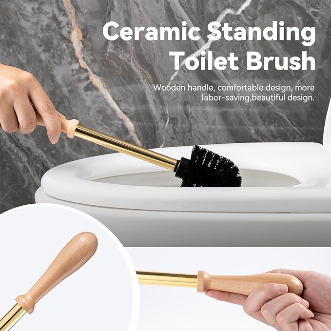 Turtle Base Toilet Brush Set - Gold Ceramic Toilet Scrubber Brush 7.5” Bowl Cleaner with Ergonomic Handle Mini Cute Bathroom Cleaning Brush - Bathroom Decor