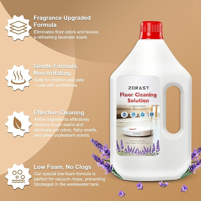 Lavender Scent Floor Cleaning Solution Compatible with All Roborock Mopping Robots (S7 S8 Qrevo Q7 Q8 series) Deep Cleans for Multiple Hard Floors Stain-Busting &amp Fresh-Scented