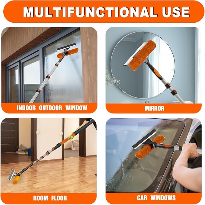 20FT Reach 2-in-1 Window Squeegee Professional Window Washing Kit with 3-12FT Extension Pole for Home Indoor Outdoor Squeegee with Rotatable Head for High Windows