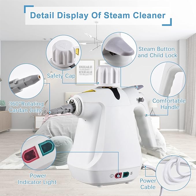 1000W Handheld Multi-Surface Steam Cleaner with Accessories Multi-Purpose Steamer for Home Use Steamer for Cleaning Floor Upholstery Grout And Car