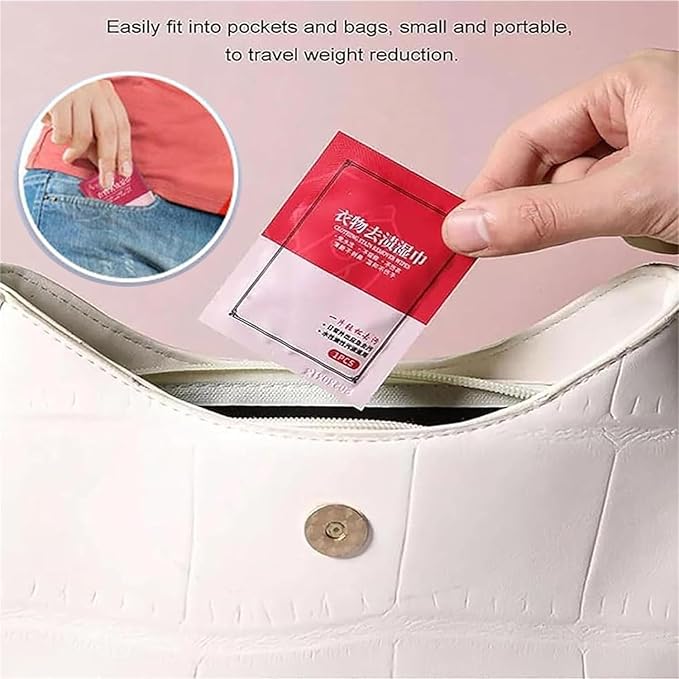 5/10PCS Portable Emergency Stain Removal Wet Wipes Emergency Stain Remover Wipes Stain Remover for Clothes Laundry Wipes Stain Remover Wipes Individually Wrapped (5PCS)