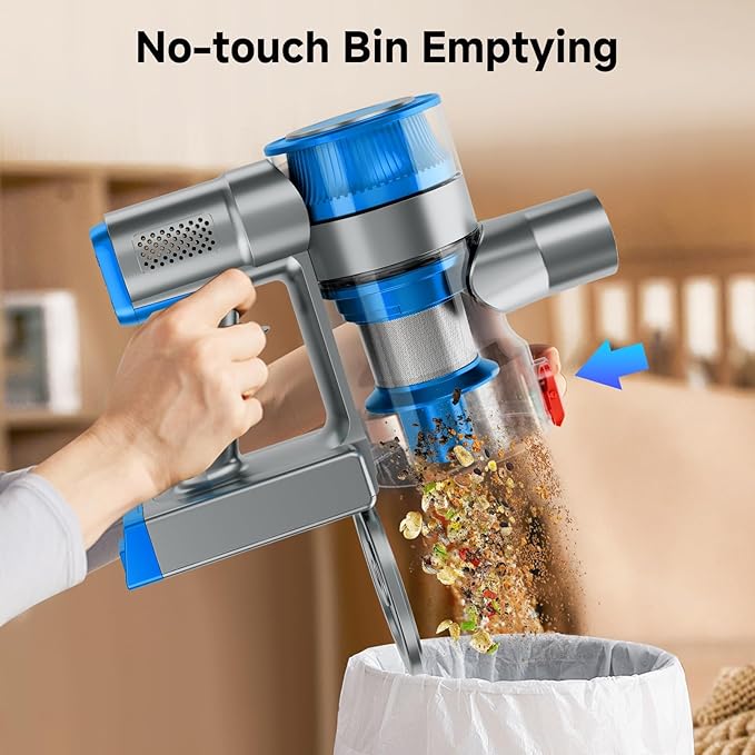 Cordless Vacuum Cleaner for Home Powerful Stick Vacuum Cleaner with Rechargeable Battery 6 in 1 Lightweight Handheld Vacuum 45 Mins Runtime Cordless Vacuum for Hardfloor Carpets Pet Hair (Blue)