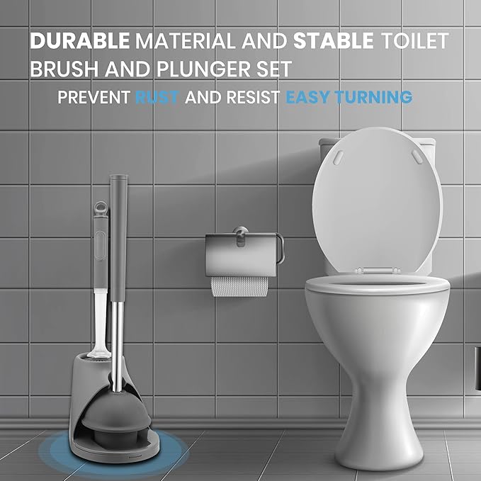 Toilet Brush &amp Plunger Set - Toilet Bowl Brush and Holder Refillable Liquid Dispenser Brush - 2 in 1 Silicone Toilet Brush &amp Plunger Set for Bathroom
