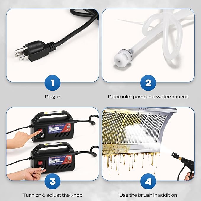 Moongiantgo High Pressure Steam Cleaner 1500W Handheld Steamer for Cleaning Portable Tankless Pressurized Cleaning Machine for Car Detailing Grout Tile Commercial Home Kitchen Bathroom (Black)