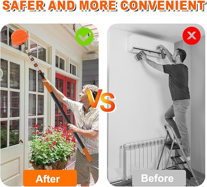 30FT Reach Cobweb Duster with Extension Pole High Ceiling Long Duster with 5-24FT Telescoping Pole Spider Web Brush for Indoor Outdoor Use