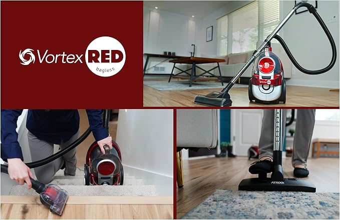 Atrix Vortex Red Bagless HEPA Canister Vacuum