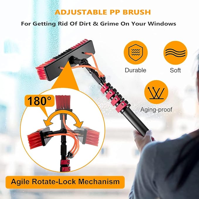 Solar Panel Cleaning Brush Kit with Water Feed Pole &amp Hose for Window Glass &amp Photovoltaic Panels - Efficient Eco-Friendly Ultimate Shine Solution