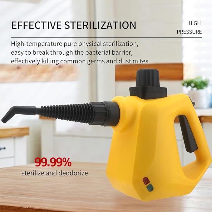 Zunate Handheld Steam Cleaner 1000W Pressurized Steamer for Upholstery and Car Detailing 3 Bar High Temperature Cleaning Tool for Kitchen Grout - Yellow (US Plug 110-120V)