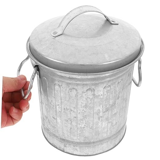Decorative Desktop Trash Bin with Lid Sturdy Rustic Wastebasket for Office Bedroom Kitchen Countertop Convenient Covered Rubbish Can for Modern and Farmhouse Home Decor