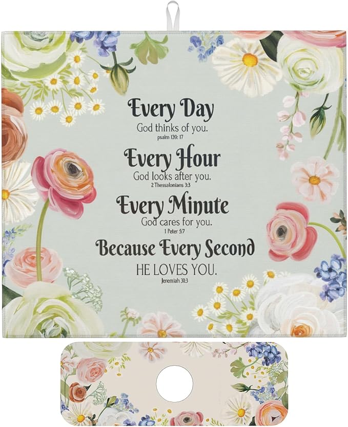 Vintage Country Watercolor Wildflowers Dish Drying Mat for Kitchen Counter 16x18 Microfiber Absorbent Fast Dry Mat 2Pcs Dish Mat Faucet Mats Sets Large Drying Kitchen Mat Kitchen Drying Pad