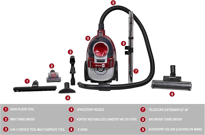 Atrix Vortex Red Bagless HEPA Canister Vacuum