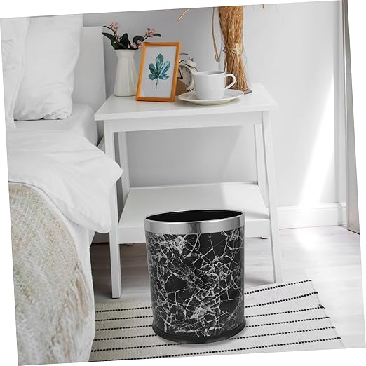 Marbling Wastebasket Round Garbage Can Wastepaper Basket Waste Bin for Home Office