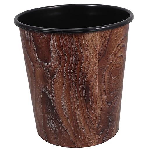 Retro Wood Grain Wastebasket Round Lidless Trash Can for Home Office Bedroom Bathroom Elegant Grain Pattern Garbage Bin for Dining Room Kitchen Decor