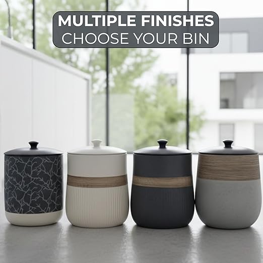 Escenzy Luxury White Bathroom Trash Can with Lid 5L | 7 x 10 | Modern Ceramic Trash Can | Decorative Waste Basket for Bathroom Bedroom Kitchen Hotels or Living Room Decor | Ideal Gift