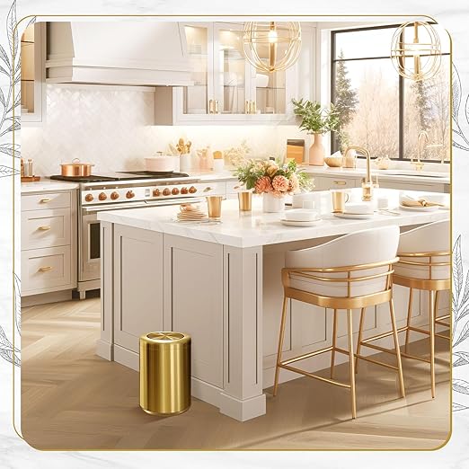 Maxdot 8 L/ 2.1 Gallon Gold Bathroom Trash Can with Flipping Lid Small Stainless Steel Garbage Bin Bathroom Trash Can Bin for Office Living Room Kitchen Bedroom Hotel