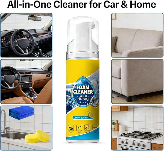 Powerful &amp Multipurpose Car Interior Foam Cleaner All-Purpose Rinse-Free Foam Cleaner Spray Car Seat Cleaner Spray Foam Deep Penetration Rich Foaming Stain Remover (3PCS 150ML)