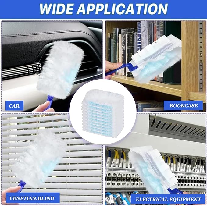 JMIATRY 100PCS Disposable Duster Refills for Swiffer Duster Pads 180 Degree Heavy Duty Dusters Refill with Adjustable Handle Disposable Dusters for Cleaning Home Office (Blue &amp White)