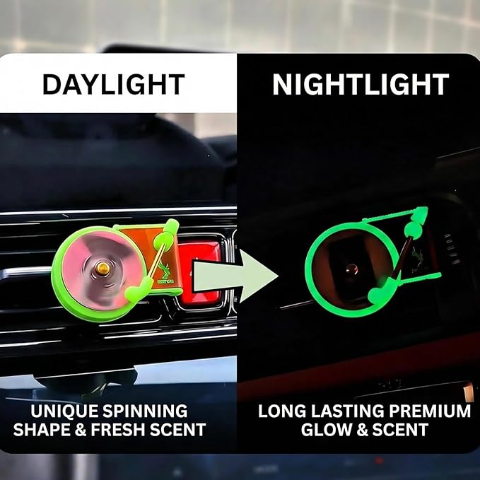1 Piece Revyno Glow in the Dark Vinyl Record Player Car Air Freshener + 8 Album Cover Turntable Vent ClipSpinning Vinyl Record + 10 ML Essential Oil BottleMusic Lover Gift &amp Aesthetic Car Decor
