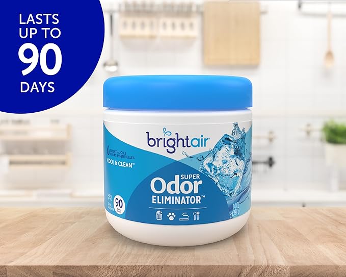 Bright Air 14 oz. Super Odor Eliminator For Medium-Size Spaces Cool &amp Clean Scent Case of 6Air Freshener Natural Essential Oils Lasts Up to 90 Days Each