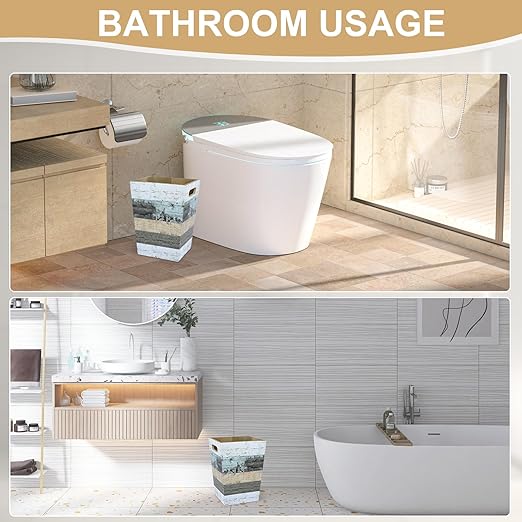 2 Pack 1.5/2.5 Gallons Wood Trash Can Set Rustic Style Wastebasket with Handles Farmhouse Rectangular Garbage Can Waste Basket Small Trash Bin for Bedroom Bathroom Kitchen Office