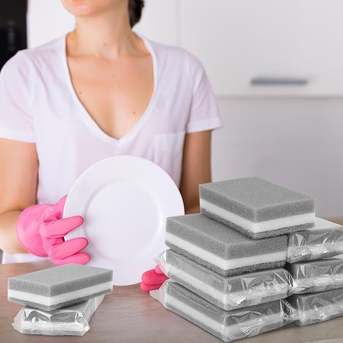 200 Pcs Individually Wrapped Sponges Uncompressed Non Scratch Scrouing Sponges for Household Cleaning Dishes Kitchen Airbnb Apartment Car Bike Gray