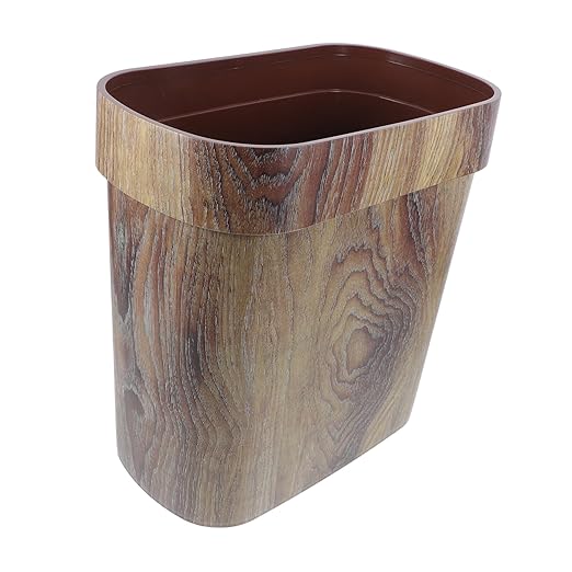 VOSAREA Oval Wood Grain Wastebasket Stylish Trash Can for Home Office Lidless Design for Quick Disposal Stain Resistant Rubbish Bin with Stable Ring Structure for Easy