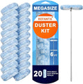 KeFanta Duster Refill Kit with 6 ft Super Extendable Handle Compatible with Swiffer 360° Disposable Microfiber Dusting Pads for Home Cleaning Ceiling Fan Window Hard-to-Reach Areas 20Pcs