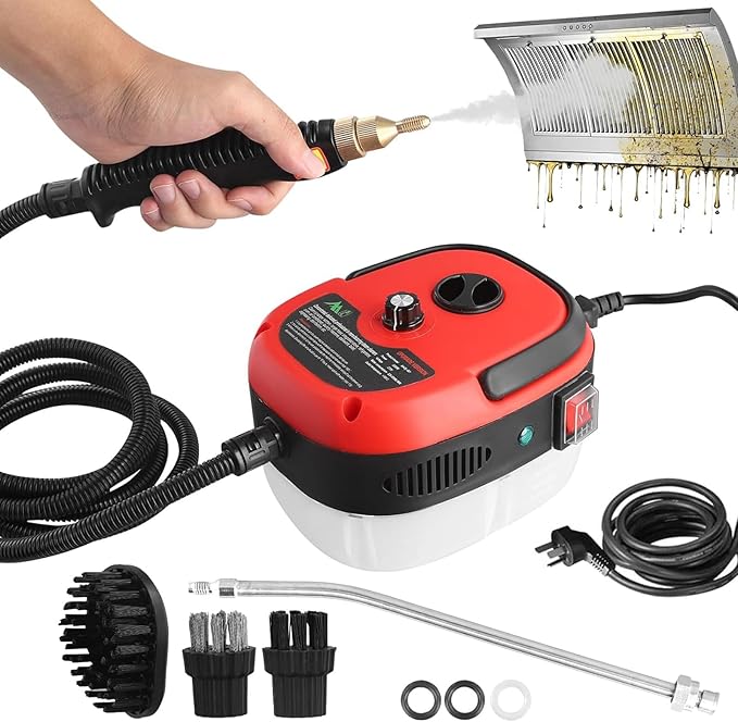 McbeAn Steam Cleaners 2500W Handheld Steam Cleaner with 3 Brush Heads 6-Level Adjustment 3BAR Steam for Home Use Grout Tile Car Detailing Kitchen Bathroom