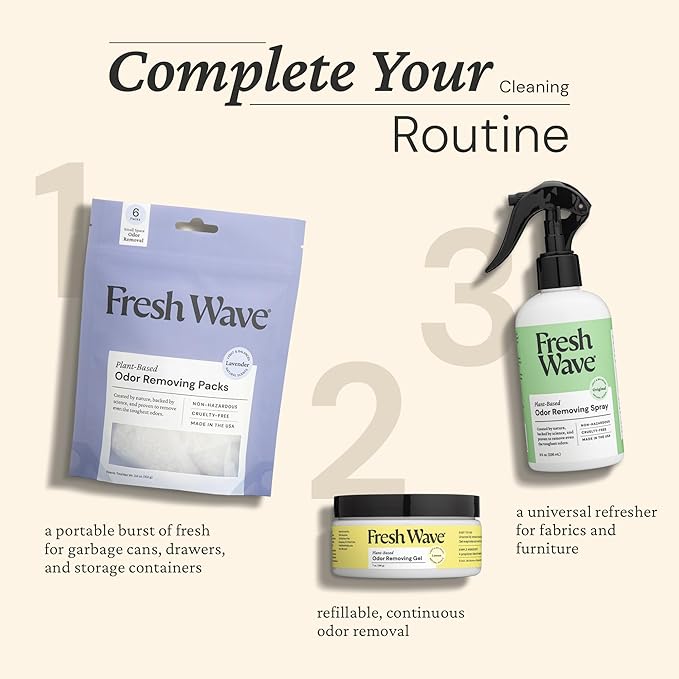 Fresh Wave Odor Removing Variety Bundle: (1) 8fl.oz Spray (1) 24 fl.oz Laundry Booster (1) 15 oz. Gel