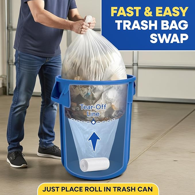 Plexon 56 Gallon Clear Trash Bags – 43 x 47 High-Density Garbage Liners 16 Micron Heavy-Duty Clear Can Liners for Commercial Use Pack of 150