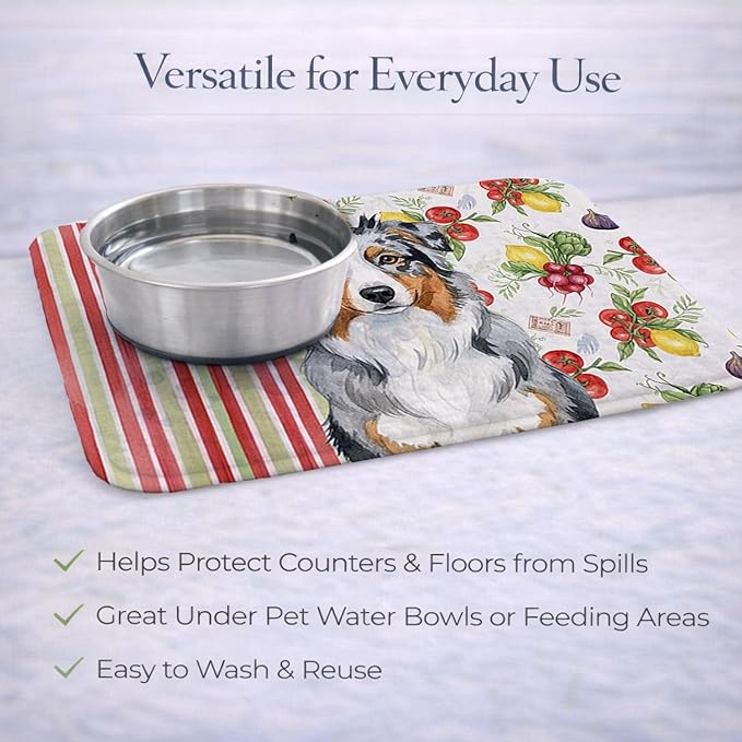 Caroline's Treasures Blue Merle Australian Shepherd Vegetables Dish Drying Mat Absorbent Dish Drying Mat Pad for Kitchen Counter Dish Drainer Mat for Countertop 14 x 21 Multicolor
