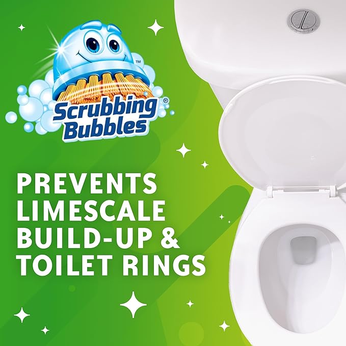 Scrubbing Bubbles Fresh Gel Toilet Bowl Cleaning Stamps Automatic &amp Continuous Bathroom Toilet Cleaner Helps Prevent Limescale &amp Rings Rainshower Scent 1 Dispenser with 12 Stamps (6 Count)