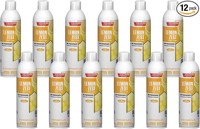 Champion Sprayon Water-Based Air Freshener Spray 14 oz Odor Control Room Freshener Lemon Zest (Case of 12)