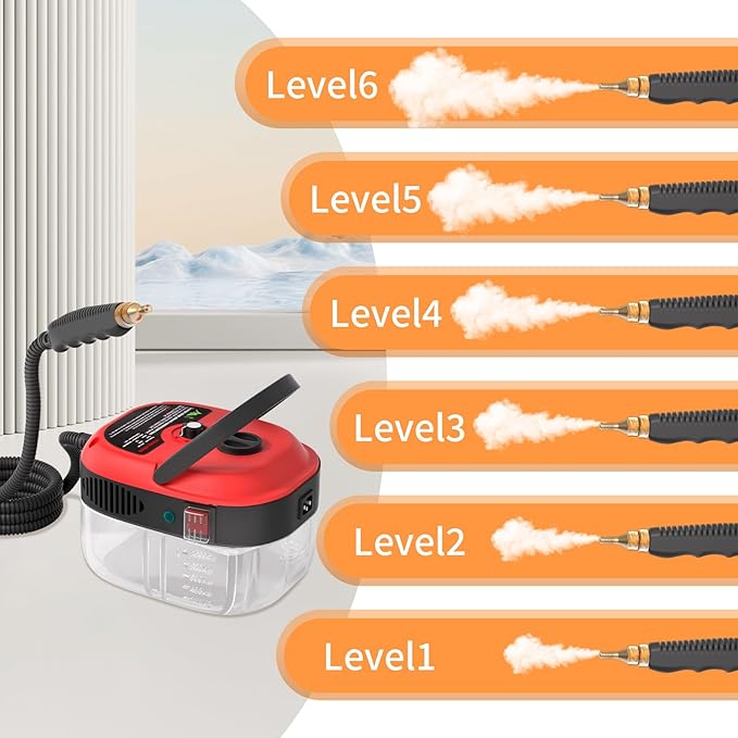 Handheld Pressurized Steam Cleaner2500W Handheld High Temp Portable Cleaning Machine Cleaning for Couch Auto Floor and More (Red)