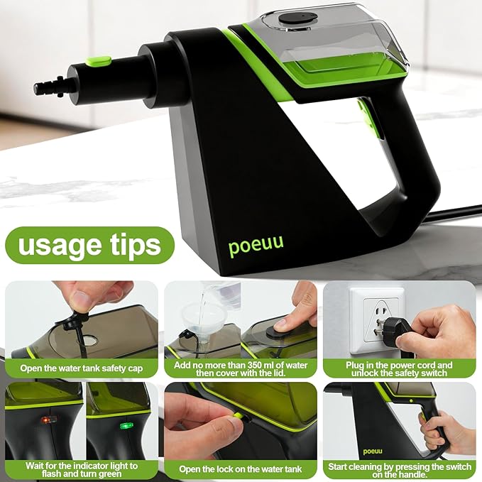 Handheld Steam Cleaner for Home 10s Fast Heat Up Steamer 1500W Portable Steam Cleaning with Dual Safety Lock.400ml Large Water Tank for Bathroom Toilet Kitchen Grout Window Car