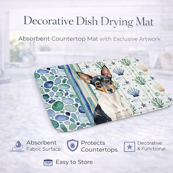 Caroline's Treasures Toy Fox Terrier Coastal Sea Glass Dish Drying Mat Absorbent Dish Drying Mat Pad for Kitchen Counter Dish Drainer Mat for Countertop 14 x 21 Multicolor